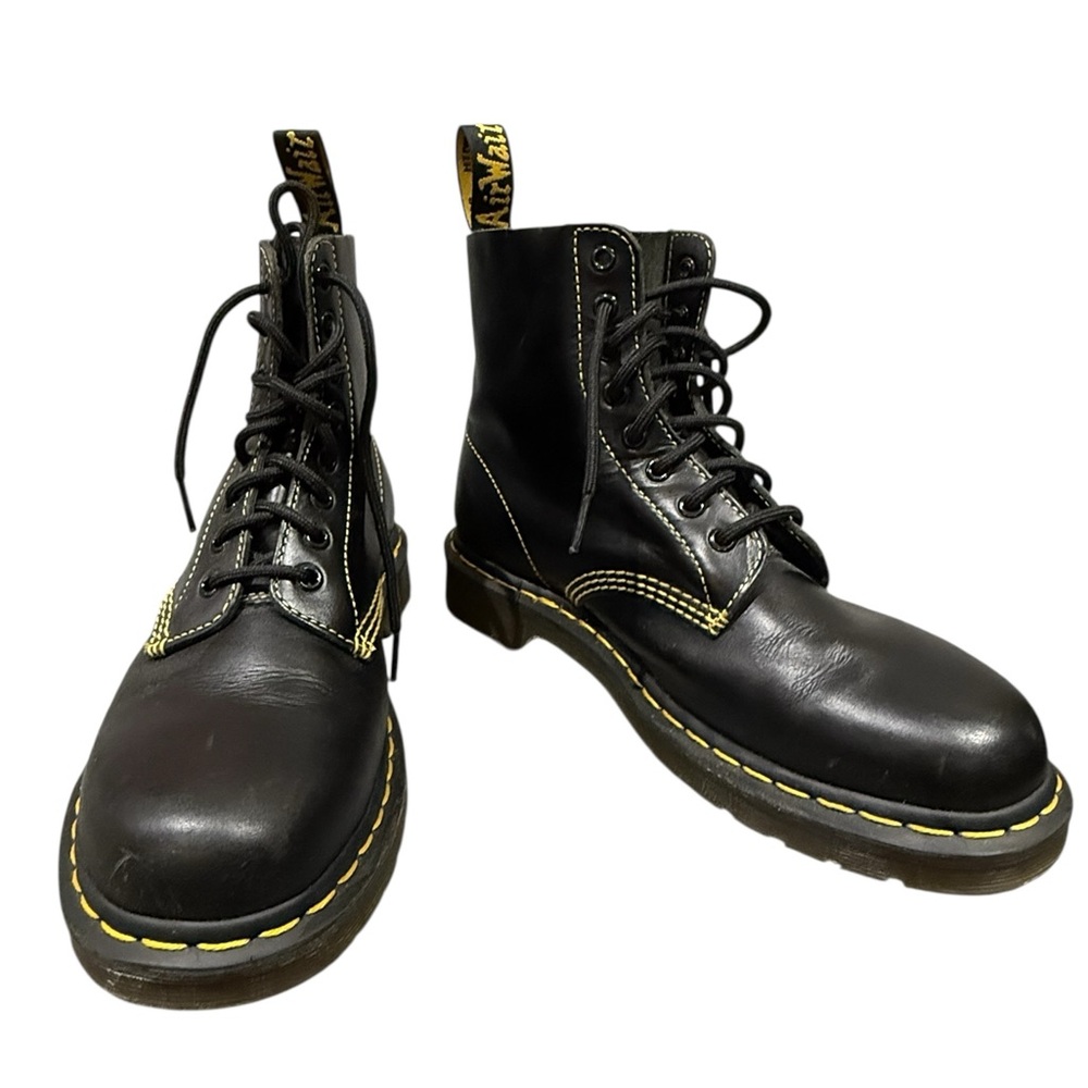 Dr. Martens Pascal Black Boots with Yellow Stitching
